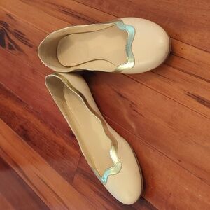 J.Crew nude with gold ballet flats